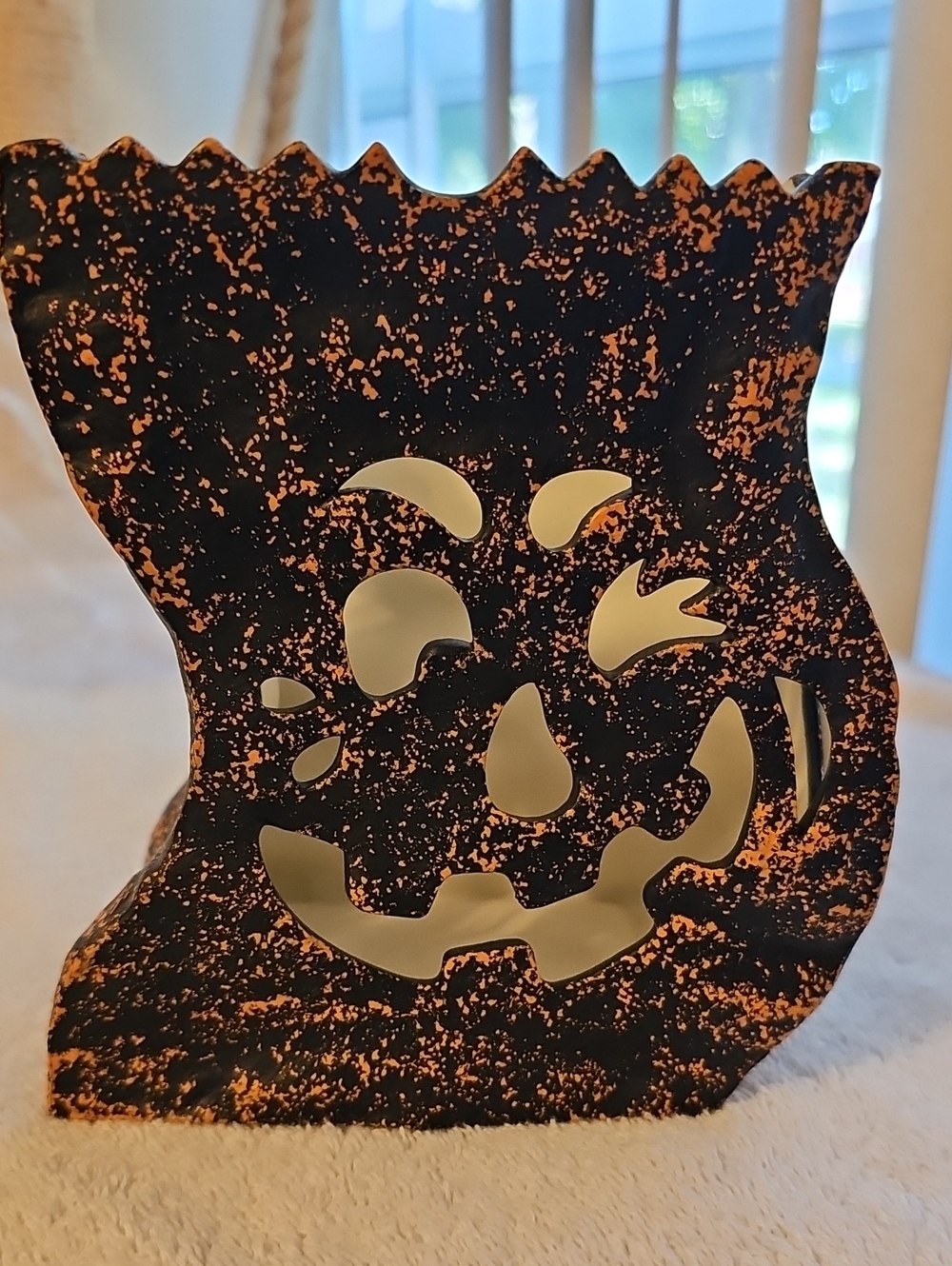 Halloween Jack-O'-Lantern Haunted Porcelain Luminary - Black with Orange Speckle